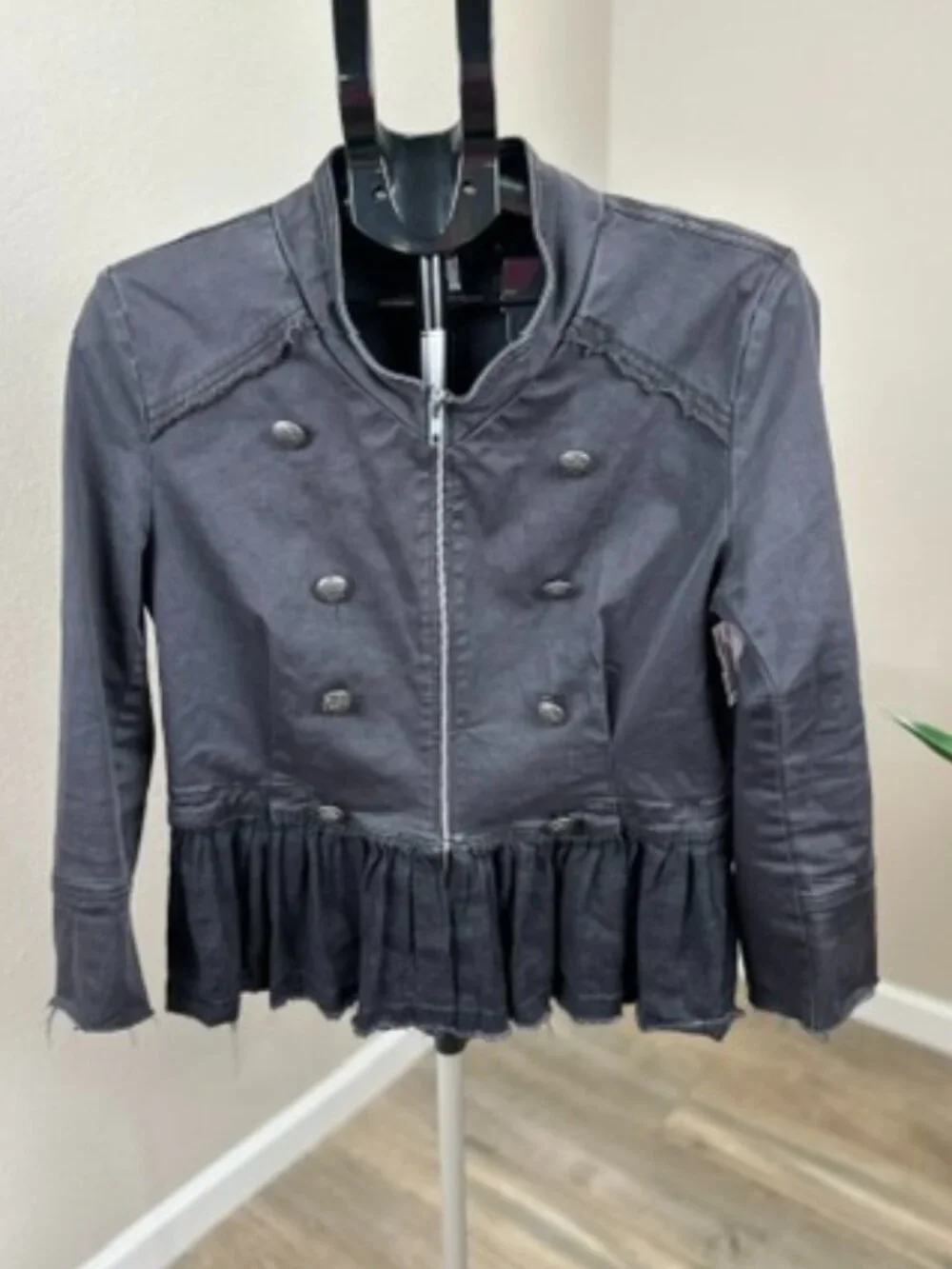 Free People Women’s M Charcoal Gray Military Peplum Jacket